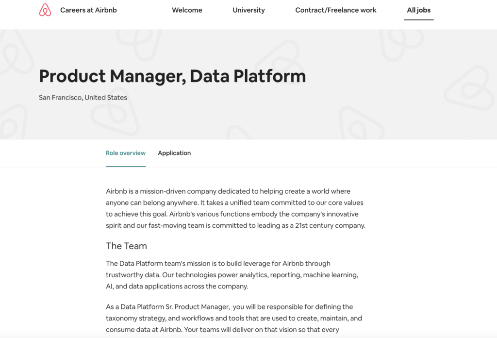 Airbnb-Product Manager Data Platform JD